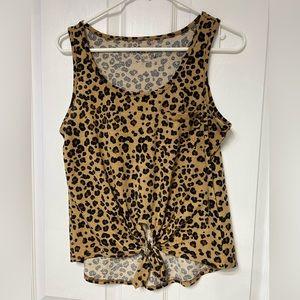 Rebellious one size M leopard print tie front tank shirt